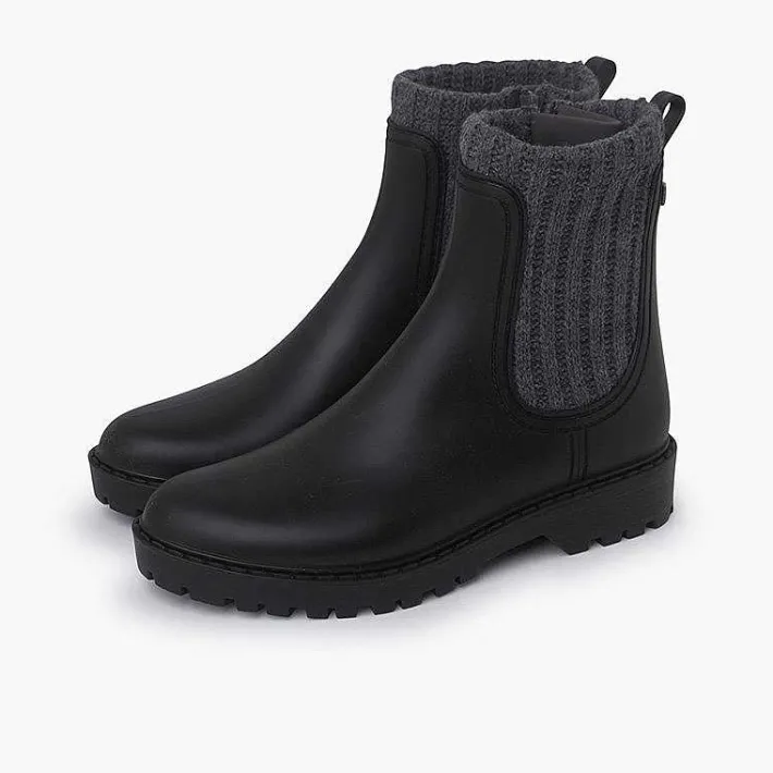 Botas De Agua<Pisamonas Botines Goma Y Lana Jaspeada Track Color Negro-Gris