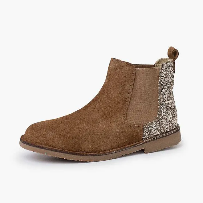 Botas<Pisamonas Botines Niña Serraje Con Talonera Glitter