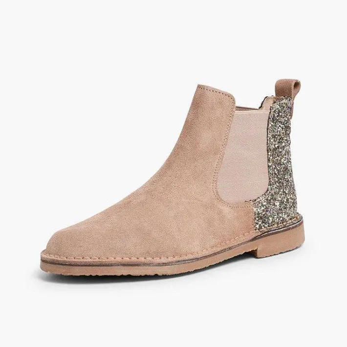 Botas<Pisamonas Botines Niña Serraje Con Talonera Glitter