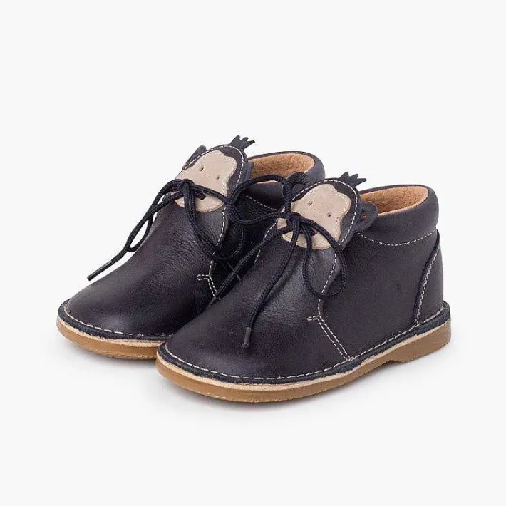 Botas<Pisamonas Botita Piel Cordones Cara Monito
