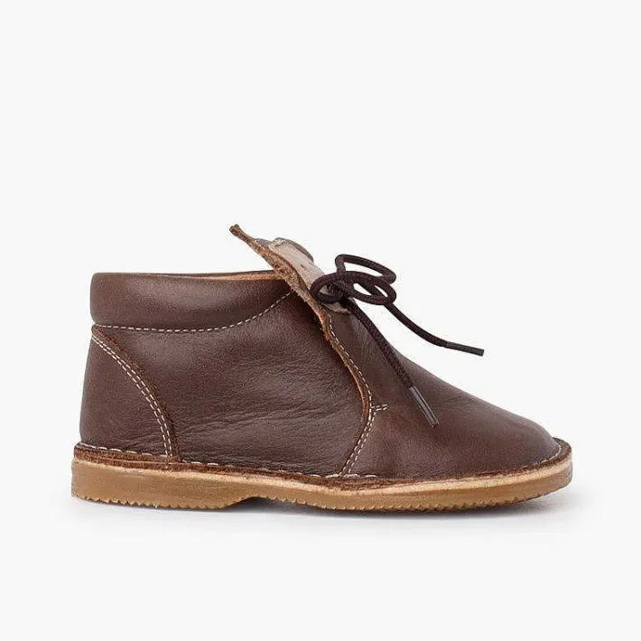 Botas<Pisamonas Botita Piel Cordones Cara Monito
