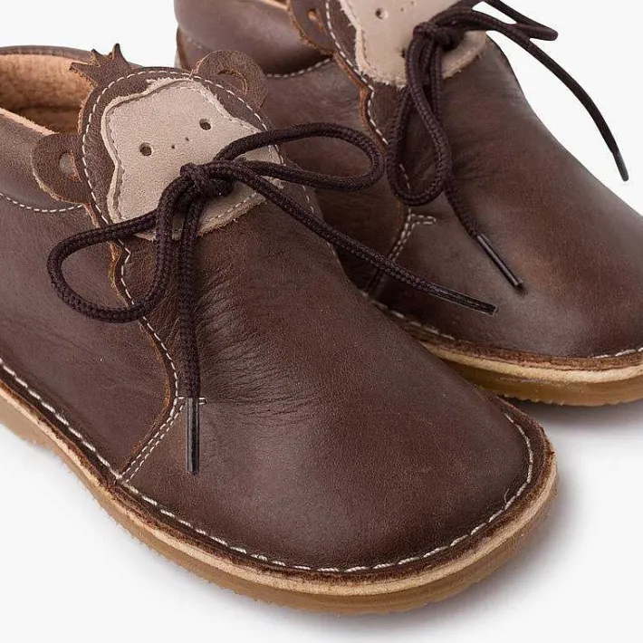 Botas<Pisamonas Botita Piel Cordones Cara Monito