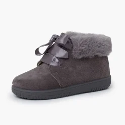 Botas<Pisamonas Botitas Niña Serraje Cuello Pelo Cordones Raso