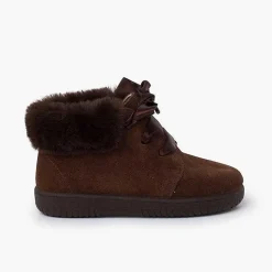 Botas<Pisamonas Botitas Niña Serraje Cuello Pelo Cordones Raso