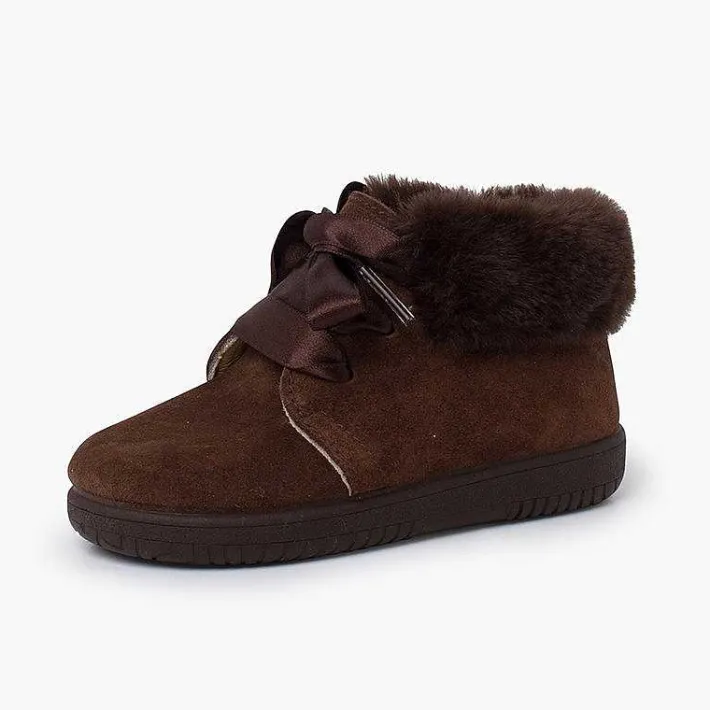 Botas<Pisamonas Botitas Niña Serraje Cuello Pelo Cordones Raso