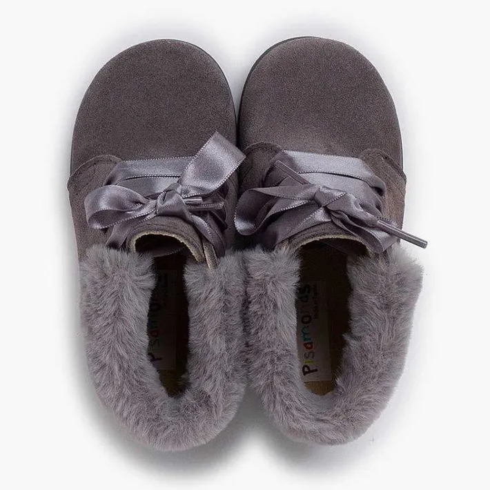Botas<Pisamonas Botitas Niña Serraje Cuello Pelo Cordones Raso
