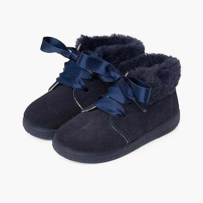 Botas<Pisamonas Botitas Niña Serraje Cuello Pelo Cordones Raso