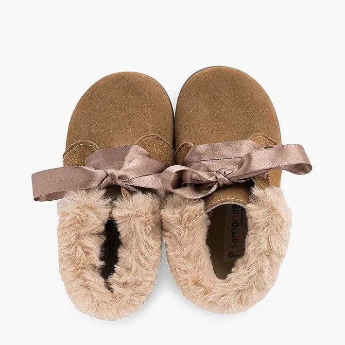 Botas<Pisamonas Botitas Niña Serraje Cuello Pelo Cordones Raso
