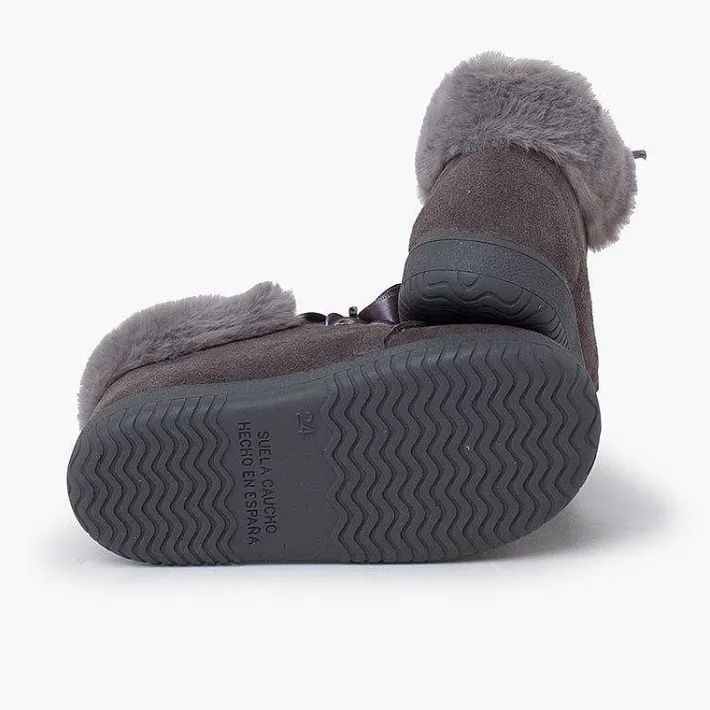 Botas<Pisamonas Botitas Niña Serraje Cuello Pelo Cordones Raso