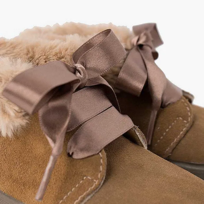 Botas<Pisamonas Botitas Niña Serraje Cuello Pelo Cordones Raso
