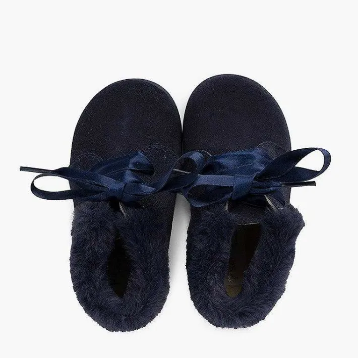 Botas<Pisamonas Botitas Niña Serraje Cuello Pelo Cordones Raso