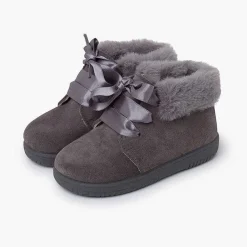 Botas<Pisamonas Botitas Niña Serraje Cuello Pelo Cordones Raso