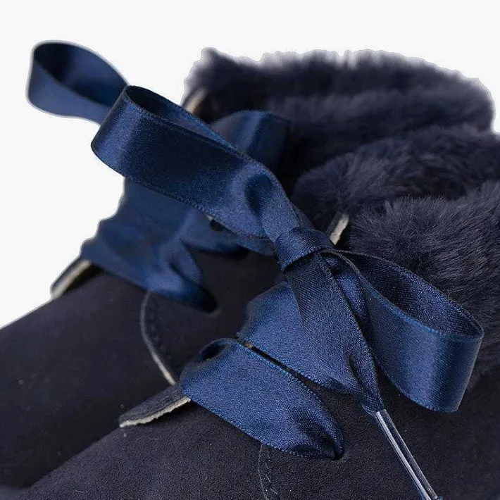 Botas<Pisamonas Botitas Niña Serraje Cuello Pelo Cordones Raso