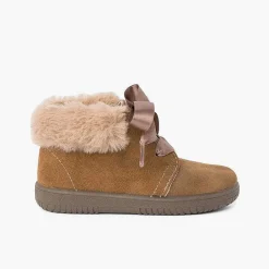 Botas<Pisamonas Botitas Niña Serraje Cuello Pelo Cordones Raso