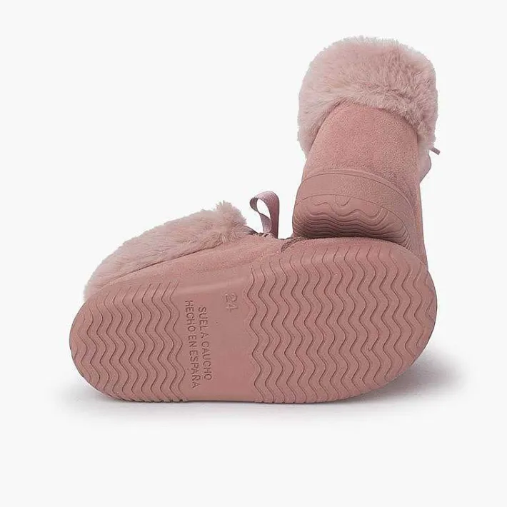 Botas<Pisamonas Botitas Niña Serraje Cuello Pelo Cordones Raso