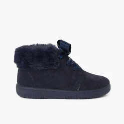 Botas<Pisamonas Botitas Niña Serraje Cuello Pelo Cordones Raso