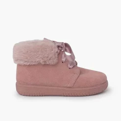 Botas<Pisamonas Botitas Niña Serraje Cuello Pelo Cordones Raso