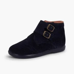 Botas<Pisamonas Botitas Piel Serraje Y Tira Adherente Adorno Hebillas