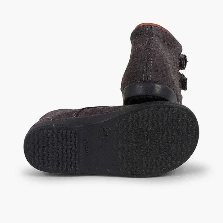 Botas<Pisamonas Botitas Piel Serraje Y Tira Adherente Adorno Hebillas