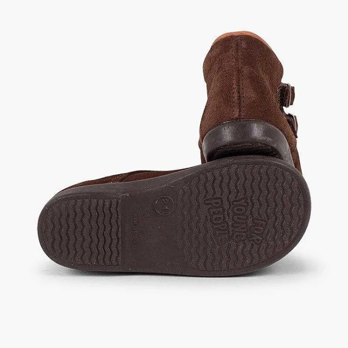 Botas<Pisamonas Botitas Piel Serraje Y Tira Adherente Adorno Hebillas