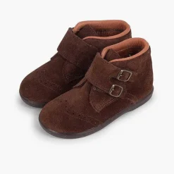 Botas<Pisamonas Botitas Piel Serraje Y Tira Adherente Adorno Hebillas