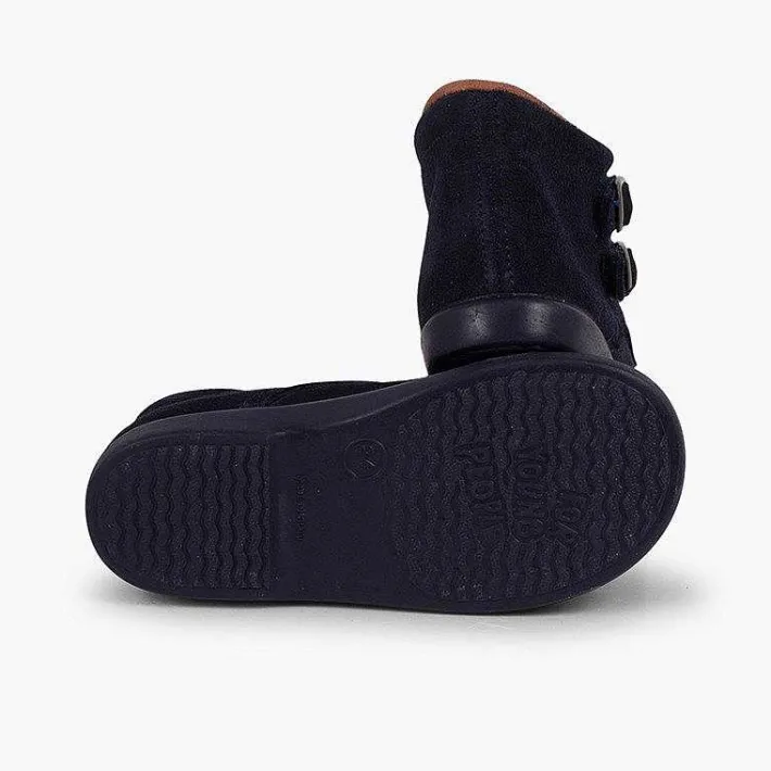 Botas<Pisamonas Botitas Piel Serraje Y Tira Adherente Adorno Hebillas