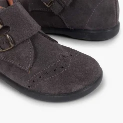 Botas<Pisamonas Botitas Piel Serraje Y Tira Adherente Adorno Hebillas