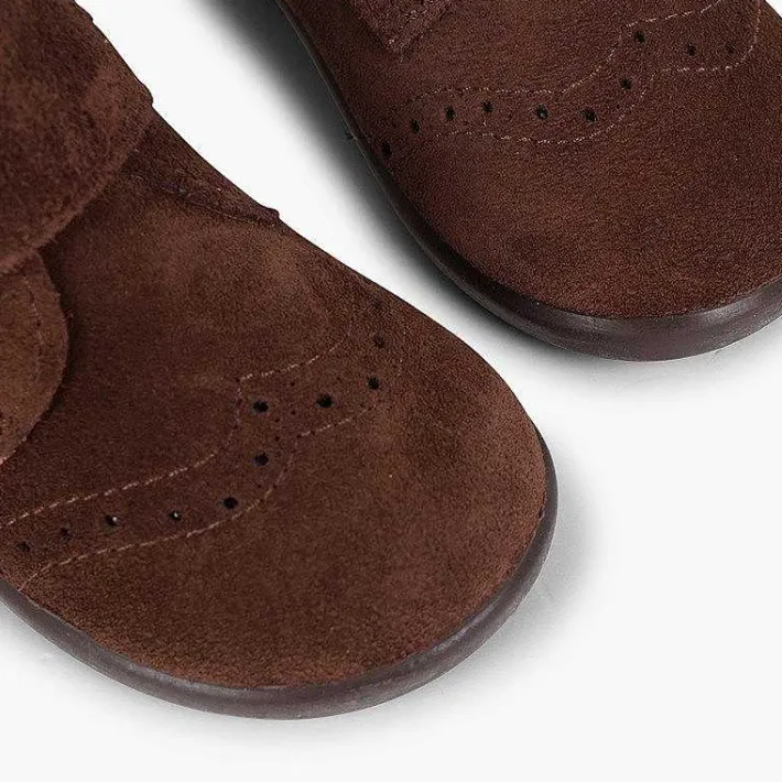 Botas<Pisamonas Botitas Piel Serraje Y Tira Adherente Adorno Hebillas