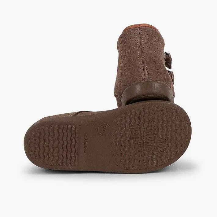 Botas<Pisamonas Botitas Piel Serraje Y Tira Adherente Adorno Hebillas