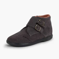 Botas<Pisamonas Botitas Piel Serraje Y Tira Adherente Adorno Hebillas