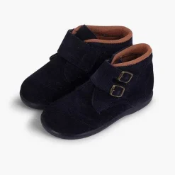 Botas<Pisamonas Botitas Piel Serraje Y Tira Adherente Adorno Hebillas