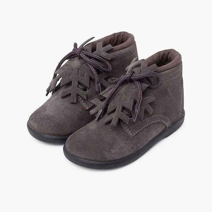 Botas<Pisamonas Botitas Serraje Cordones Adorno Copo