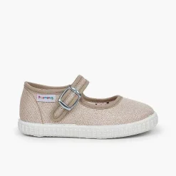 Zapatillas<Pisamonas Mercedita Hebilla Lona Con Brillos