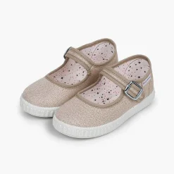 Zapatillas<Pisamonas Mercedita Hebilla Lona Con Brillos