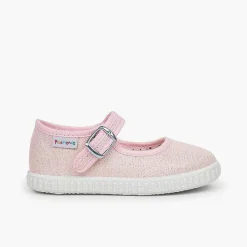 Zapatillas<Pisamonas Mercedita Hebilla Lona Con Brillos