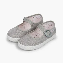 Zapatillas<Pisamonas Mercedita Hebilla Lona Con Brillos