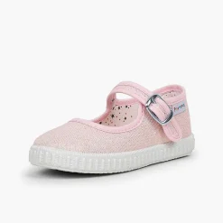 Zapatillas<Pisamonas Mercedita Hebilla Lona Con Brillos