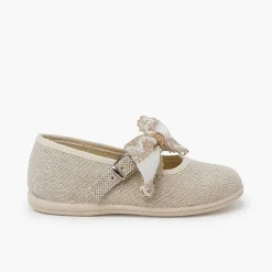 Zapatos Comunión<Pisamonas Mercedita Lazo Con Puntilla Ceremonia Color Crudo
