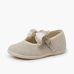 Zapatos Comunión<Pisamonas Mercedita Lazo Con Puntilla Ceremonia Color Crudo