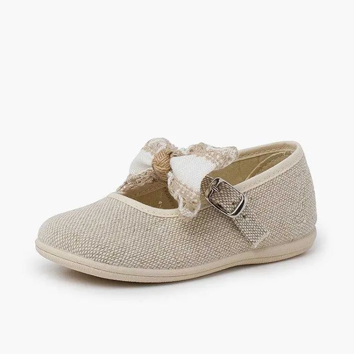 Zapatos Comunión<Pisamonas Mercedita Lazo Con Puntilla Ceremonia Color Crudo