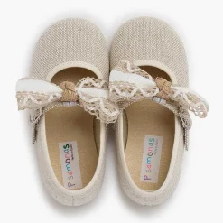 Zapatos Comunión<Pisamonas Mercedita Lazo Con Puntilla Ceremonia Color Crudo