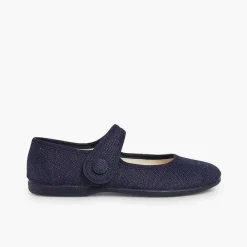 Zapatos Comunión<Pisamonas Mercedita Niña Lino Tira Adherente Boton