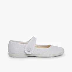 Zapatos Comunión<Pisamonas Mercedita Niña Lino Tira Adherente Boton