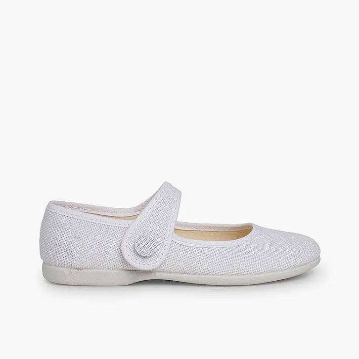 Zapatos Comunión<Pisamonas Mercedita Niña Lino Tira Adherente Boton