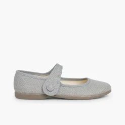 Zapatos Comunión<Pisamonas Mercedita Niña Lino Tira Adherente Boton
