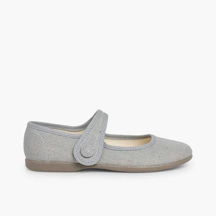 Zapatos Comunión<Pisamonas Mercedita Niña Lino Tira Adherente Boton
