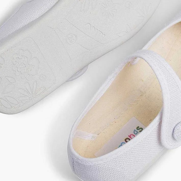 Zapatos Comunión<Pisamonas Mercedita Niña Lino Tira Adherente Boton