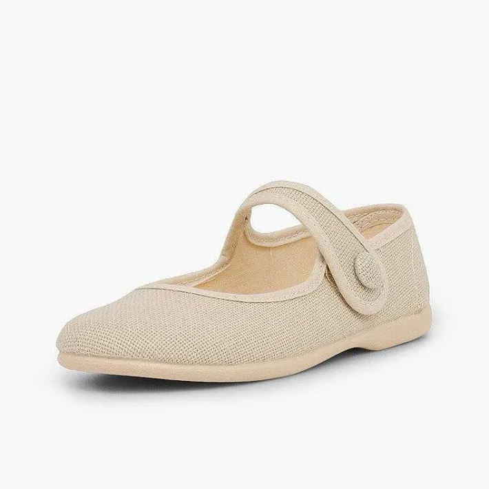 Zapatos Comunión<Pisamonas Mercedita Niña Lino Tira Adherente Boton