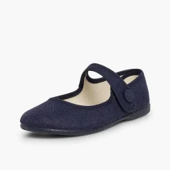Zapatos Comunión<Pisamonas Mercedita Niña Lino Tira Adherente Boton