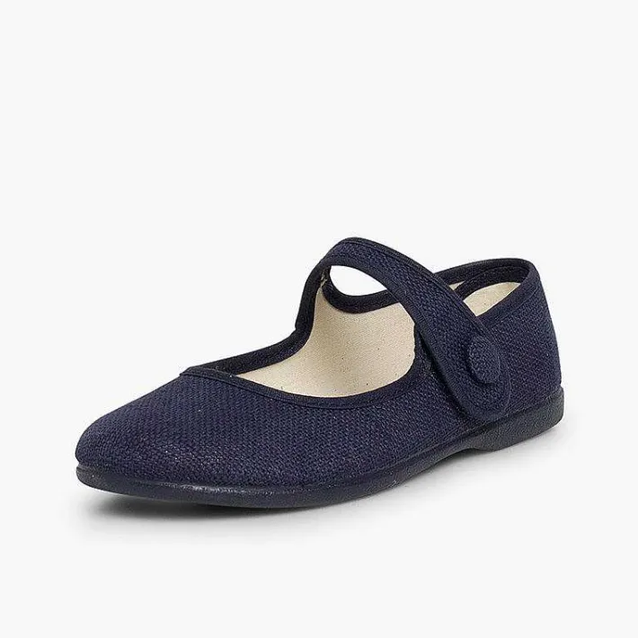 Zapatos Comunión<Pisamonas Mercedita Niña Lino Tira Adherente Boton